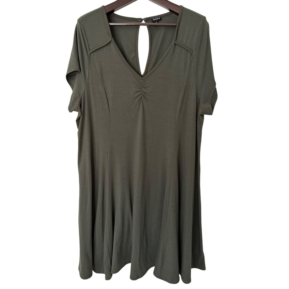 Torrid Women Olive Green Short Sleeve Keyhole Back Skater Dress 3X 10987415